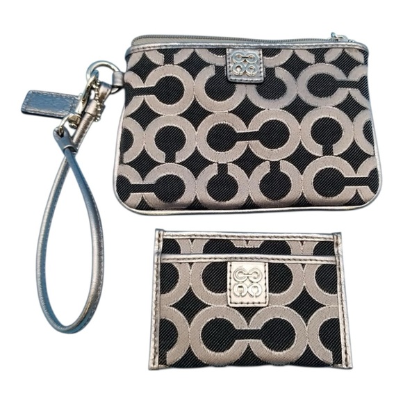Coach Black and Silver Op Art Patterned Wristlet Set - Picture 2 of 5